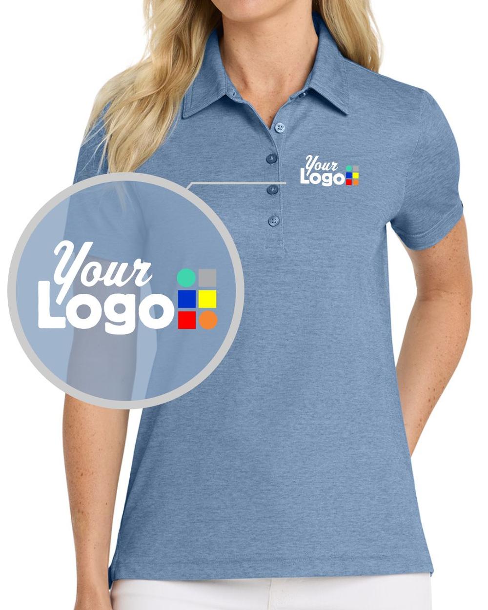 TravisMathew Women's S/S Oceanside Heather Custom Golf Shirt, color: Classic Blue Heather