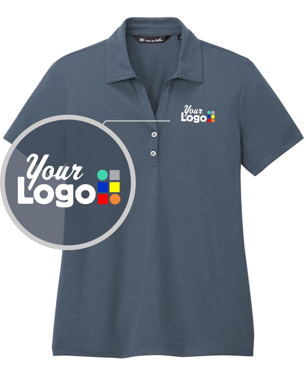 TravisMathew Women's S/S Coto Performance Custom Golf Shirt, color: Vintage Indigo/Black