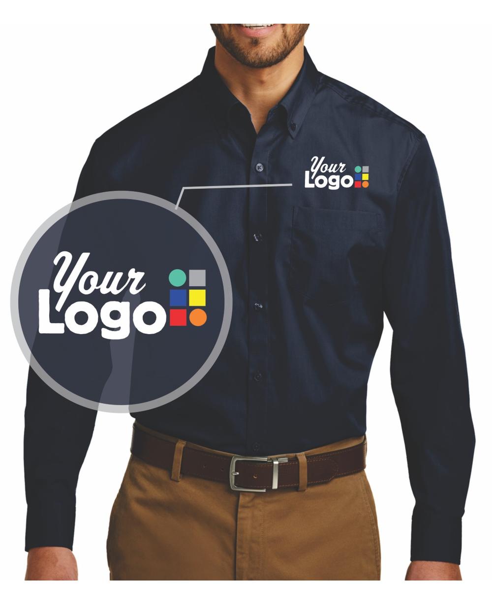 Port Authority L/S Carefree Poplin Custom Shirt, color: River Blue Navy