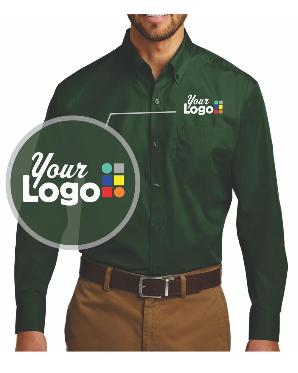 Port Authority L/S Carefree Poplin Custom Shirt, color: Deep Forest Green