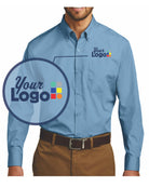 Port Authority L/S Carefree Poplin Custom Shirt, color: Carolina Blue