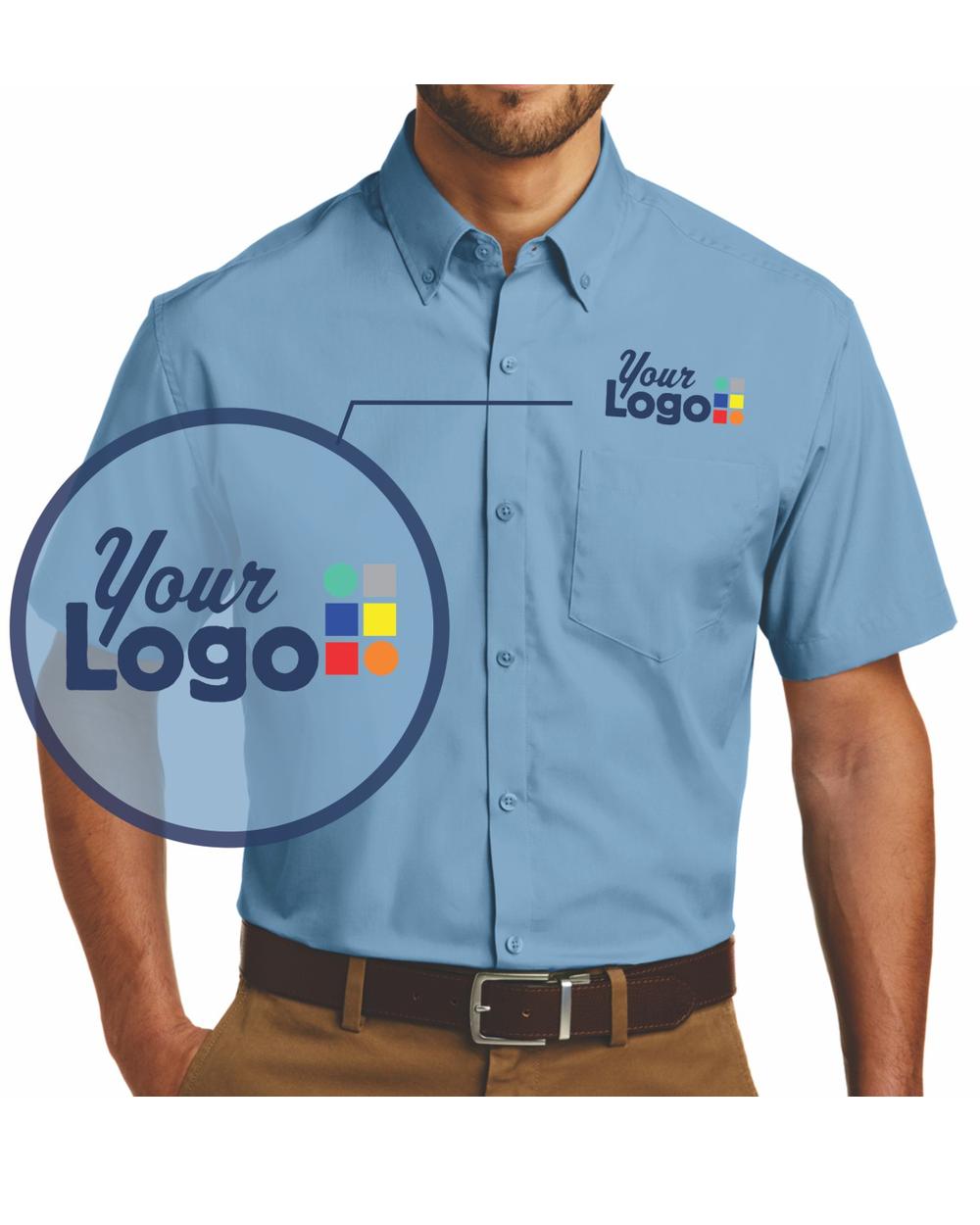 Port Authority S/S Carefree Poplin Custom Shirt, color: Carolina Blue