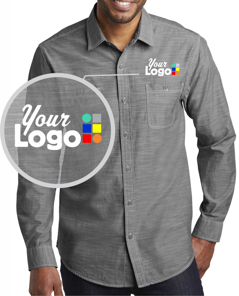 Port Authority L/S Slub Champray Custom Shirt, color: Grey