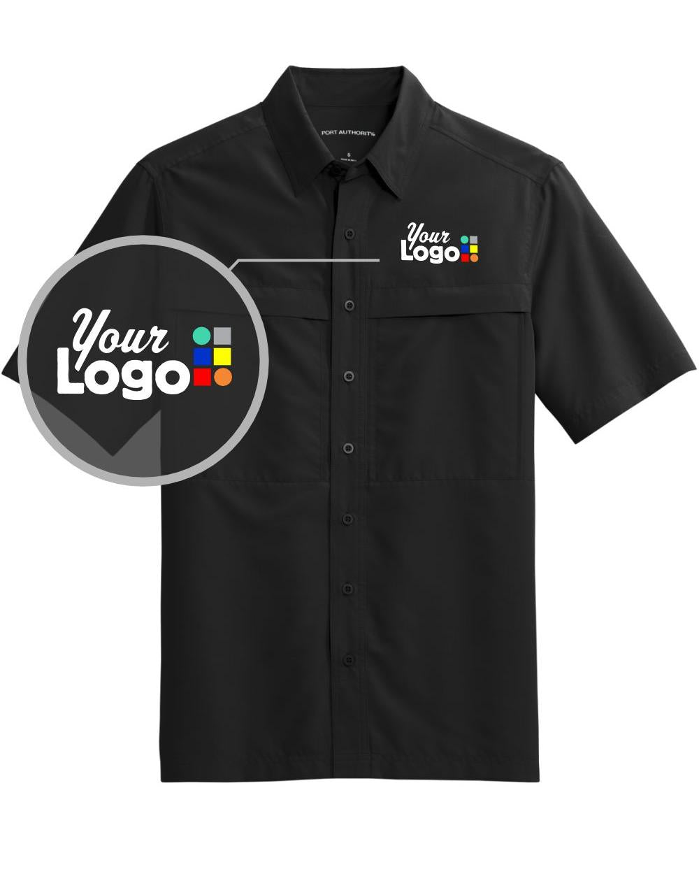 Port Authority S/S UV Daybreak Fishing Custom Shirt, color: Deep Black