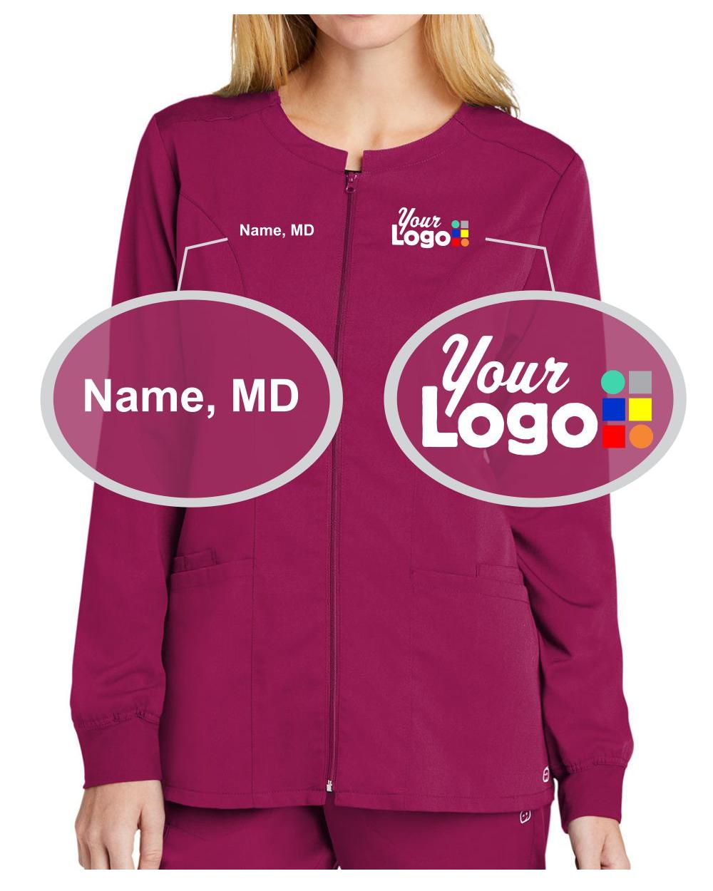 Women's Premiere Flex Full-Zip Jacket Custom-Scrub Package, color: Wine