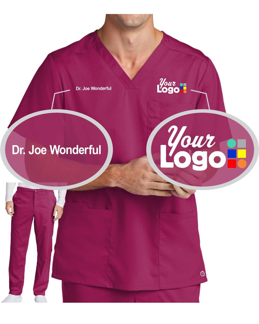 Men's Premiere Flex V-Neck Custom-Scrub Package, color: Wine