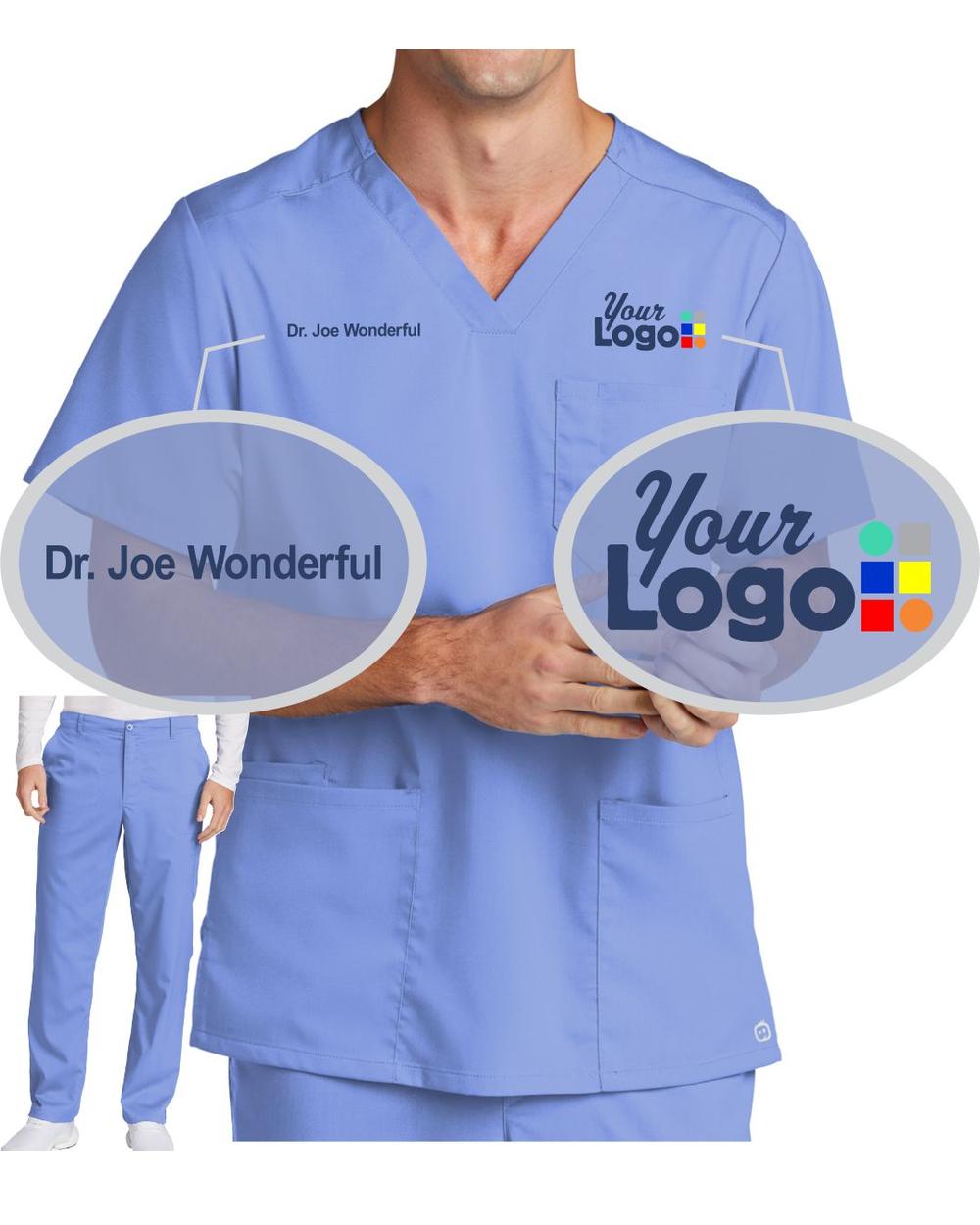 Men's Premiere Flex V-Neck Custom-Scrub Package, color: Ceil