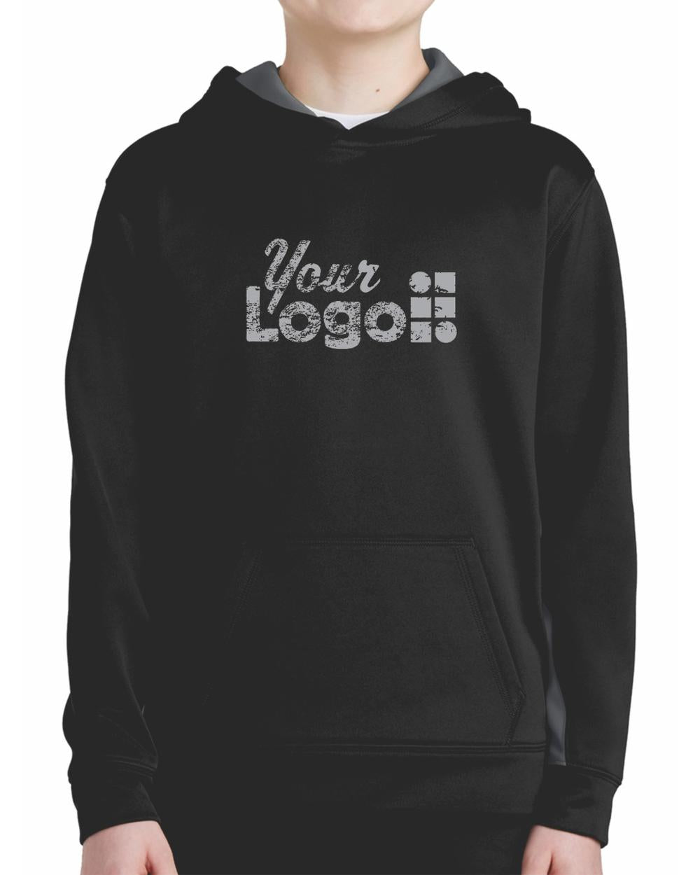 Sport-Tek ColorBlock Custom Hoodie, color: Black/Dark Smoke Grey